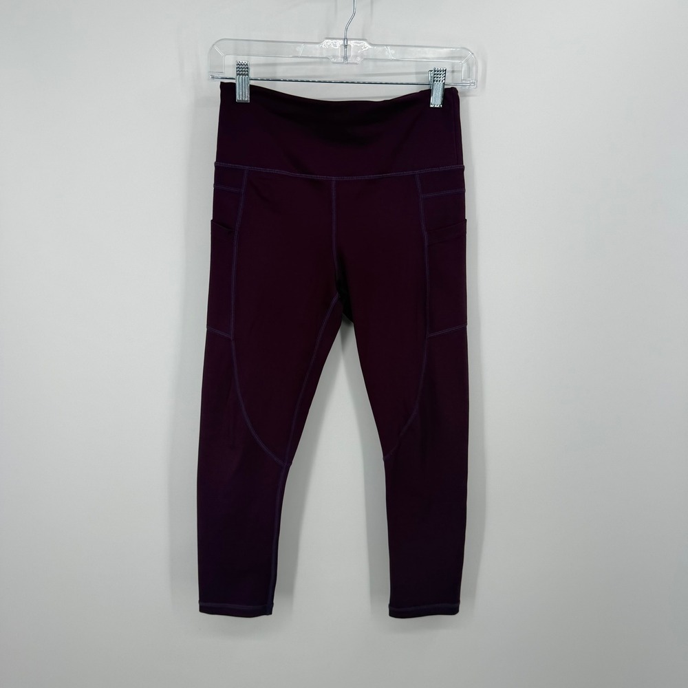 Zyia Active Leggings Women 4 Plum Purple High Rise Cropped Pockets